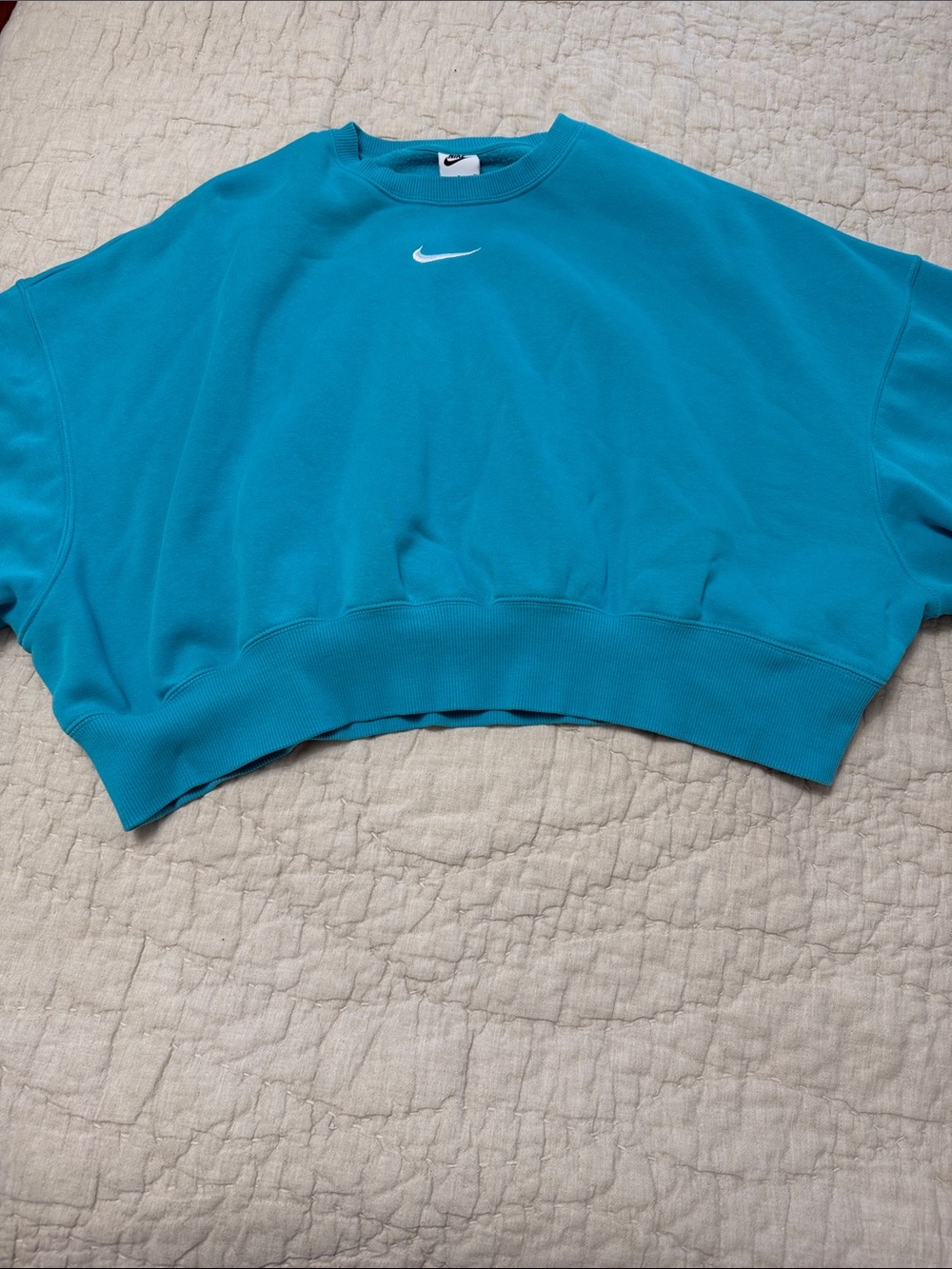 Nike Teal Cropped Crew Sweatshirt with White Swoosh